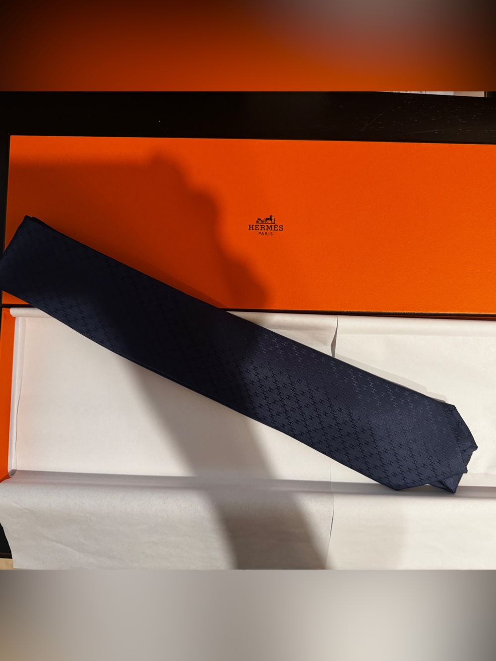 Hermes Men's Navy Silk Tie